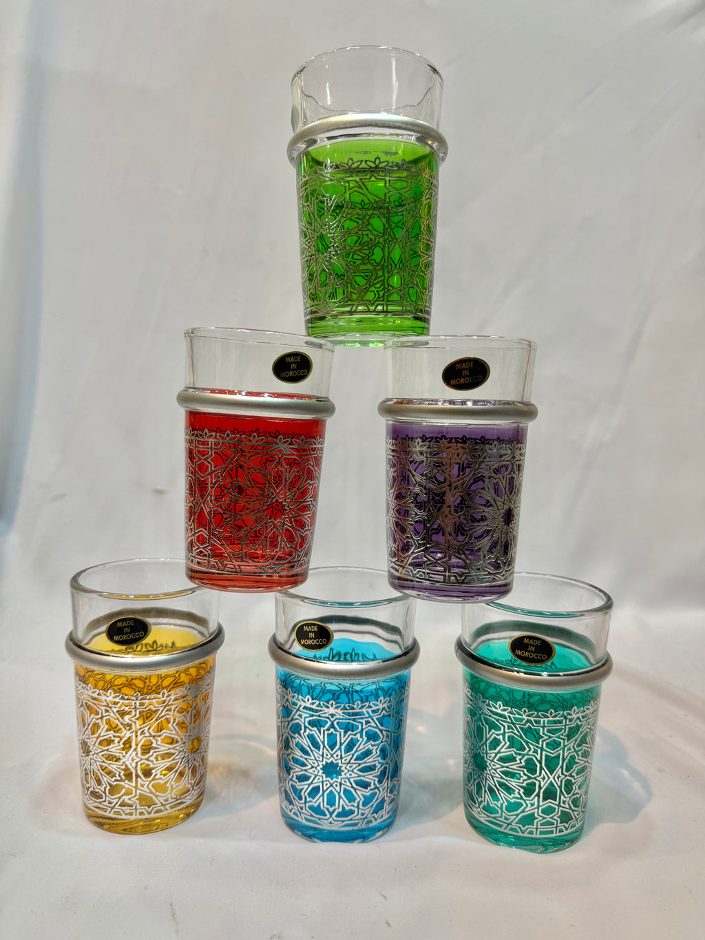 6 Verres traditionnel  taj argenté couleur