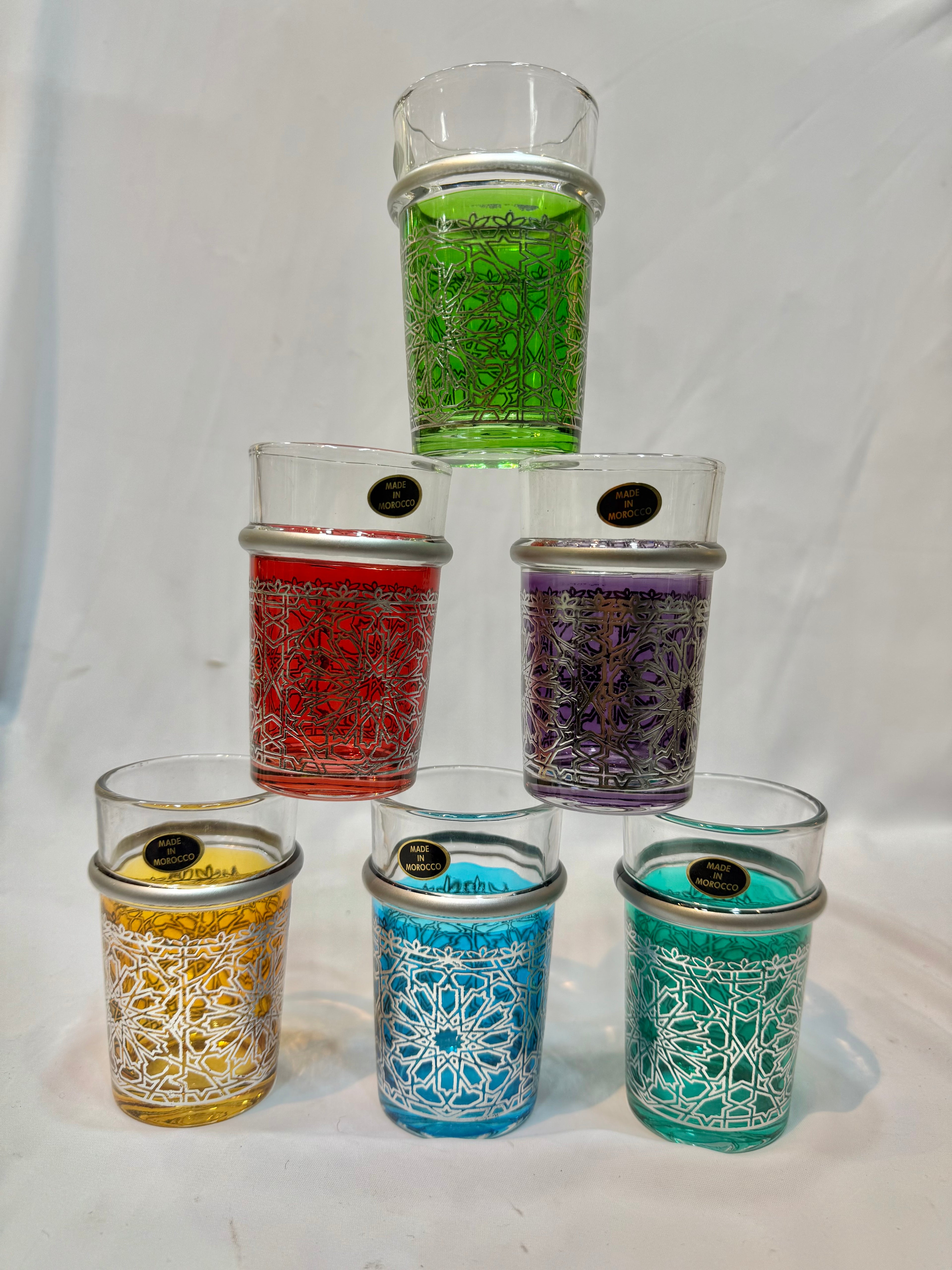 6 Verres traditionnel  taj argenté couleur