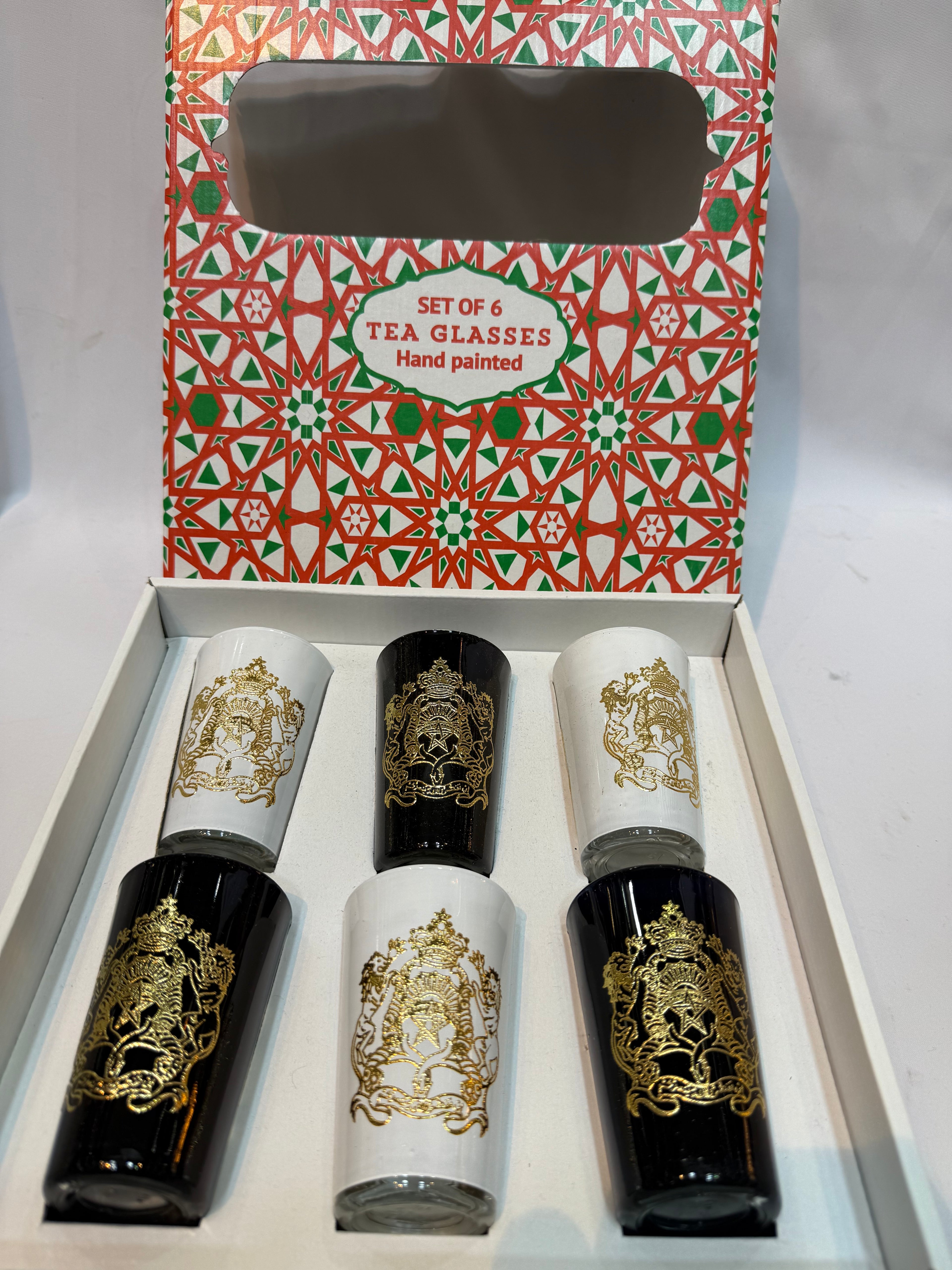 6 Verres traditionnel Originale taj noir blanc