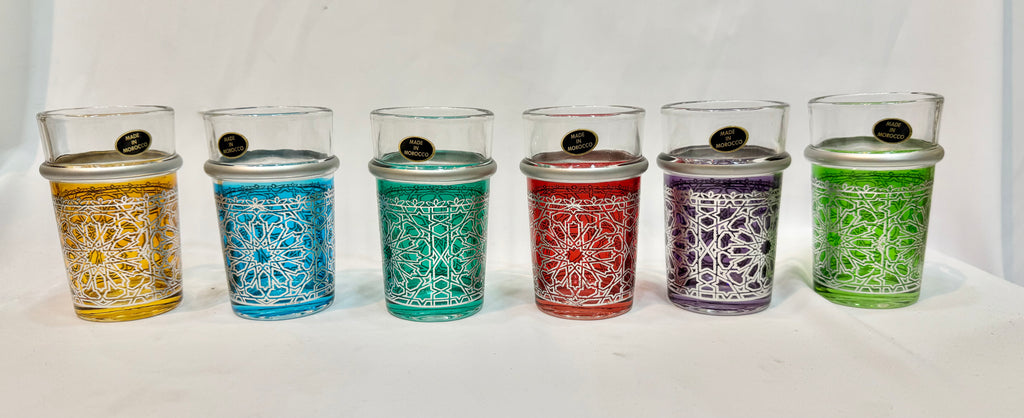 6 Verres traditionnel  taj argenté couleur