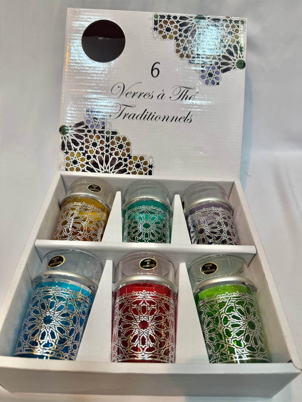 6 Verres traditionnel  taj argenté couleur